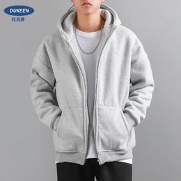 Dukeen Winter Hoodies for Men with Fleece Thicken Warm ZipUp Hooded Shirt Casual Solid Colour Woman Clothing White Black Coat 231220