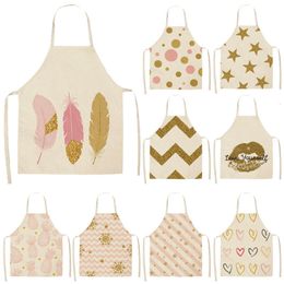 1Pcs Simple Pink Gold Series Cotton Linen Aprons Home Cooking Baking Coffee Shop Cleaning Apron Kitchen Accessory 55x68cm