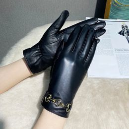 Genuine Sheepskin Leather Gloves for Women Winter Warm Touchscreen Texting Cashmere Lined Driving Motorcycle Dress Gloves 231220