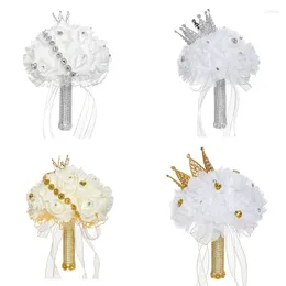 Decorative Flowers Elegant Handheld Flower Bridal Wedding Bouquet With Ribbon