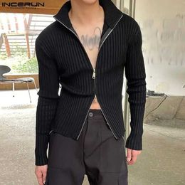 Men's Sweaters INCERUN 2023 Men T Shirts Solid Knitted Zipper Turtleneck Long Sleeve Casual Men Clothing Streetwear Autumn Fashion Tee Tops J231220