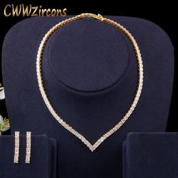 Earrings & Necklace Very Shiny Cubic Zirconia Pave Yellow Gold Color Women Party Choker And Earring Brides Jewelry Set T421268K