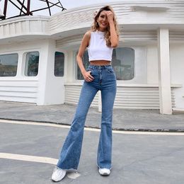 Jeans Fall Skinny High Waisted Jeans Woman 2022 Casual Streetwear Flare Pants Women Spring Fashion Slim Black Patchwork Denim Trousers