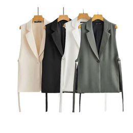 TRAF Women Fashion With Taps Side Vents Waistcoat Vintage Sleeveless Front Button Female Outerwear Chic Vest Tops Men's suit vest casual