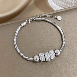 Charm Bracelets Stainless Steel Beads Bracelet For Women Girls Elegant Full Rhinestone Pendant Wristband Waterproof Jewelry