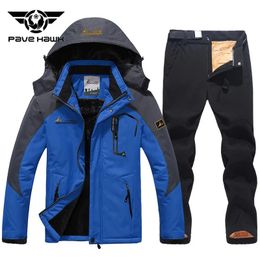 Winter Ski Suit Men Thickening Warm Waterproof Windproof Hooded Jacket Pants Fleece Outdoor Mountain Snowboard wear Set 231220