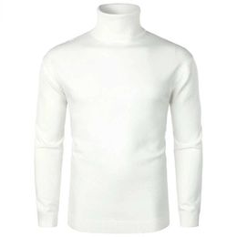 Men's Sweaters Men's Turtleneck Pullover Sweater Casual Long Sleeve Slim Fit Basic Knitted Thermal Tops Solid Jumper Xmas Knitwear White J231220