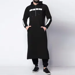 Men's Hoodies Casual Long-Sleeved Hooded Drawstring Long Sweatshirt Vintage Fashion Striped Pocket Robe Loose Pullover Overcoat