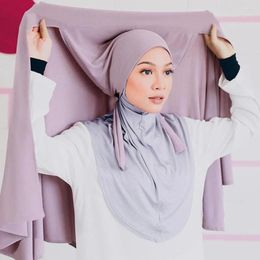 Scarves Plain Color Chiffon Hijab Scarf With Bandage Non-Slip Muslim Women Breathable Islam Long Headband Pinless Instant