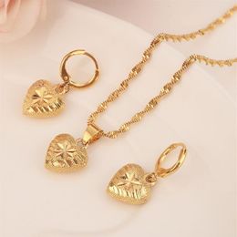 Ethiopian14 k Solid Fine Yellow Gold Filled love heartset Jewellery Pendant Chain Earrings African Bride Wedding Flower Bijoux283Y