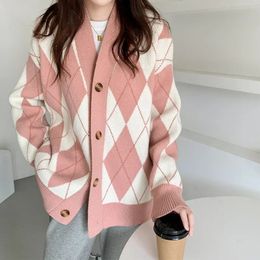 Women's knitted sweater Y2K cardigan diamond sweater pullover long sleeve top women's loose pink black diamond cardigan top 231221