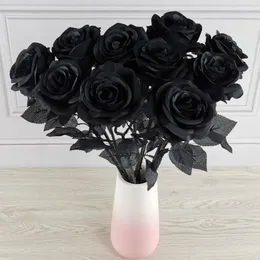 Decorative Flowers 10Pcs Artificial Black Rose Roses Bouquet For Home Decoration Flower Wedding Party Supply