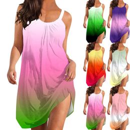 Casual Dresses Summer For Women Sundress Spaghetti Strap Floral Sleeveless Ruffle Short Midi Wrap Dress