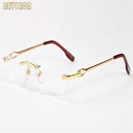 with box mens buffalo horn glasses women frames gold silver alloy metal frame 2020 fashion mens rimless sunglasses clear lens274v