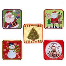 Storage Bottles 5PCS Christmas Cookie Treat Tins Metal Candy Boxes Goodies Nuts Square Snack Containers Ornament For Party