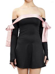 Casual Dresses Women Y2K Off Shoulder Mini Dress Long Sleeve Bodycon Short Fairy Going Out Party Cocktail Clubwear