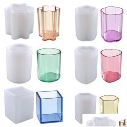 Molds Large Pen Holder Resin Molds Round Heart Square Pencil Container Brush Jewelry Box Uv Mod For Diy Art Crystal Drop Del Dhgarden Dhit4