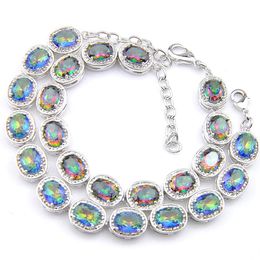 Luckyshine 2 Pcs 925 Sterling Silver Mystic Topaz Oval Rainbow Bracelets Sliver For Women Coloured Zircon Bracelets Bangles Jewelry211i