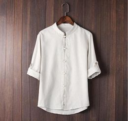 Helisopus Men039s Tang Suits Cotton Linen 34 Sleeve Mandarin Collar Retro Han Custume Shirts Chinese Kung Fu Asian Size Male T7886628