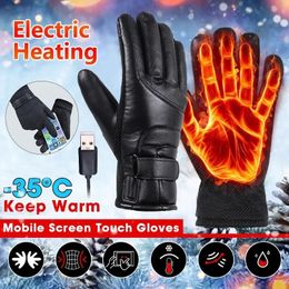 Electric Heated Gloves Rechargeable USB Hand Warmer Heating Gloves Winter Motorcycle Thermal Touch Screen Bike Gloves Waterproof 231220