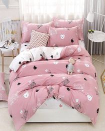 Cute Cat 4pcs Girl Boy Kid Bed Cover Set Duvet Cover Adult Child Bed Sheets And Pillowcases Comforter Bedding Set 2TJ610099610029