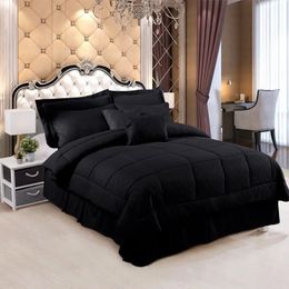 10 Pieces Bed in a Bag Bedding Comforter Set Quilted Pattern Queen Black 231221