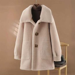 Women's Fur Faux Fur Pudi Women Real Wool Fur Coat Parka Girl Winter Warm Double Side Long Jacket Trench