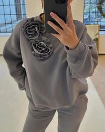 Women's Two Piece Pants 2023 Selling Rose Detail Long Sleeved Sweatshirt And Drawstring Sweatpants Set In Stock