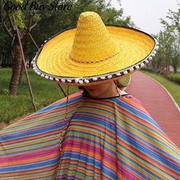 Wide Brim Hats Bucket Hats Oversized Bucket Hats Cosplay Witch Sombrero Retro Tassel Beach Panama Men Women Party Sun Hat Large Size Cool Raffia SombreroL231221