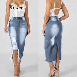 Dresses Women skirt High Waist Skirts Demin Solid Colour Slim Jean Skirts Street Style Denim Skirt Long Hole Vintage Blue Black