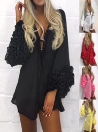 Women039s Swimwear Women Beachwear CoverUps Sexy Chiffon Female Tassel Bikini Cover Ups Summer Kaftan Sarong Lace Up Beach Dre3040928