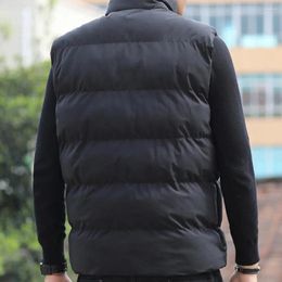 Men's Vests Men Down Cotton Vest Padded Stand Collar Coat With Neck Protection Zipper Pockets Windproof Sleeveless For Fall