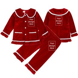 Custom Kids Children Family Christmas Golden Velvet Pyjamas Red Boy Girl Dress Match Clothes Personalised Xmas Gift Costume 231220