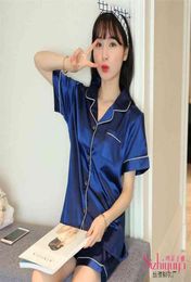 Silk Short Pyjamas Sleeve Soft Sleepwear Set Pyjamas Women Sexy Summer Two Piece Set Nightgown Plus Size Pyjamas Women Sets 2103305695705