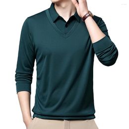 Men's T Shirts Business Casual Thin Slim Men Shirt Button Lapel Long Sleeve Fashion Tops Comfortable Soft Outdoor Solid Colour