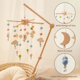 0 -12 Months Baby Rattle Crib Mobile Toys Star Moon Wooden Bed Bell Musical Box Hairball Nordic Hanging Decor Accessories Gifts 231221