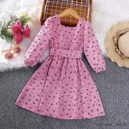 Girl's Dresses Kids Casual Dress for Girls Clothes 2023 Autumn New Toddler Floral Print Long Sleeve Pink Princess Dress Fashion Children 2-8Y