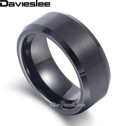 Davieslee Mens Boys Matte Finish Band Ring Tungsten Carbide Wedding Engagement Black 8mm LTR04222J