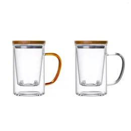 Mugs Glass Tea Cup Double Wall With Strainer And Lid Heat Resistant For Loose Leaf Warmer Glasses