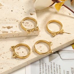 2023 Design Cat Ear Finger Rings For Women Men Accessories Fashion Gold Colour Stainless Steel Waterproof Jewellery Bijoux 231220