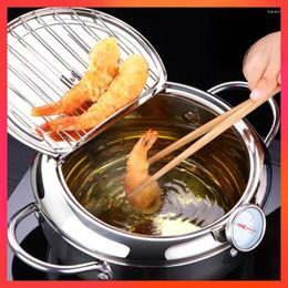 Pans Japanese Style Deep Fryer Stainless Steel With And Basket Lid Kitchen Tempura Fry Pan Kitchenware