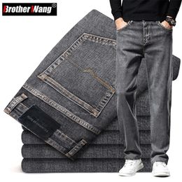 6 colors Autumn Men Gray Straightleg Jeans Business Casual Cotton Stretch Denim Pants Male Brand Clothing Plus Size 40 42 44 231220