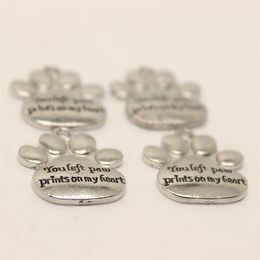 15pcs--23x19mm Antique silver tone You left paw prints on my heart Memorial Paw Print Charms pendant2801