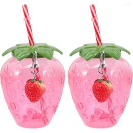 Wine Glasses 2 Pcs Milk Tea Cup Drink Bottle Strawberry Juice Party Decoration Beverage Plastic