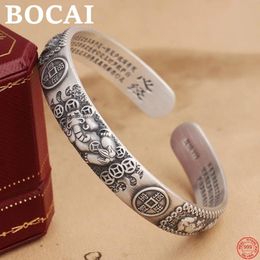 Bangle BOCAI S999 Sterling Silver Charm Bracelets Heart Sutra PiXiu Ancient Coin Bangle Pure Argentum Jewellery Gift for Women and Mother