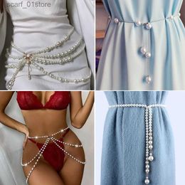 Waist Chain Belts New Elegant Fashion Imitation Pearls Tassel Waist Chains Bo Jewellery Belly Chain For Women Bridal Wedding Accessories WaistbandL231221