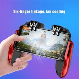 Joysticks H9 Six Finger PUBG Game Controller Gamepad Trigger Shooting Free Fire Cooling Fan Gamepad Joystick For Android Mobile Phone