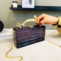 Acrylic Box Clutch Transparent Trendy Tote Fashion Women Handbags Leopard Short Handle Luxury Evening Party Bags Woman Purse 231220