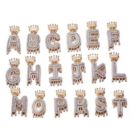 Custom Name Crown Bail Drip Initials Letters Necklaces & Pendant For Men Women Gold Colour Cubic Zircon Hip Hop Jewelry241N