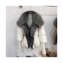 Women's Down Parkas Luxury Design Wholesale Fur Collar Knitted Coat Autumn Winter Fashion High Quality Fluffy Down Jacket with Fox Fur Trim 87ZP